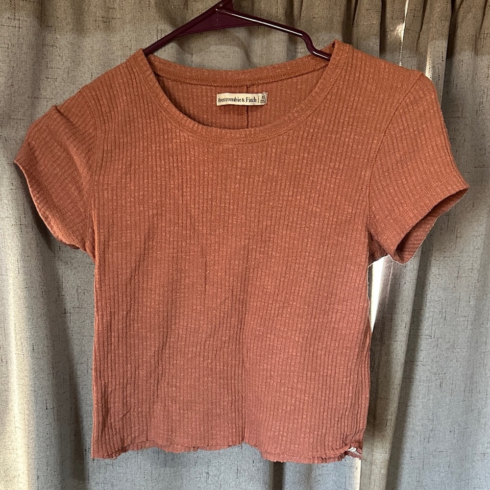 Abercrombie & Fitch Women's Short Sleeve Ribbed Tee - Rust